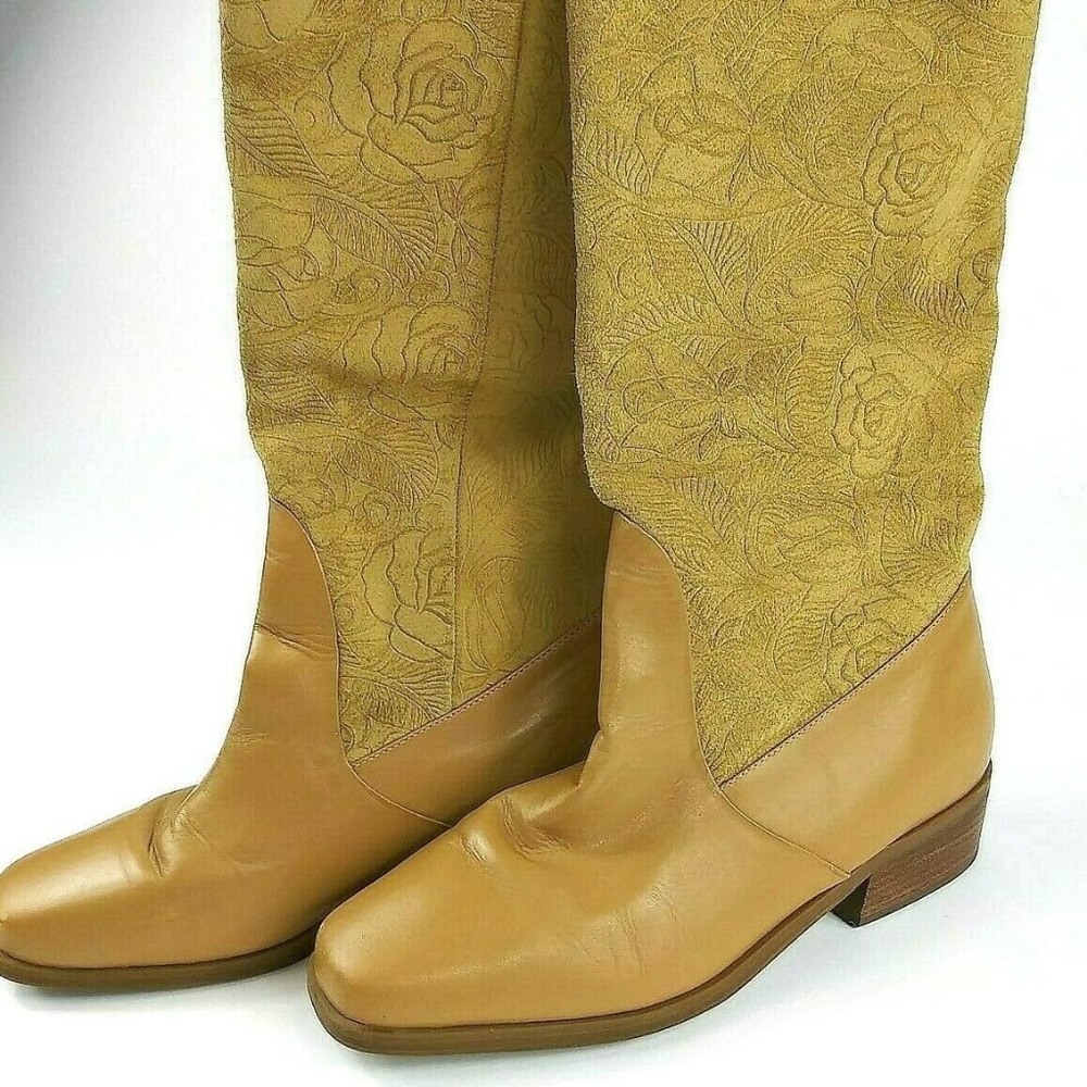 Markon Beige Leather floral boots